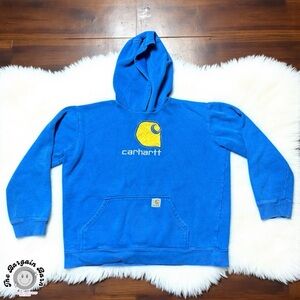 Carhartt Boys Youth XL Hoodie Blue Yellow Logo Pullover Sweatshirt 2010 - EUC